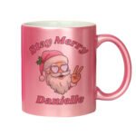 Personalised 'Stay Merry' Santa Motif Pink Ceramic Christmas Mug - Image 2