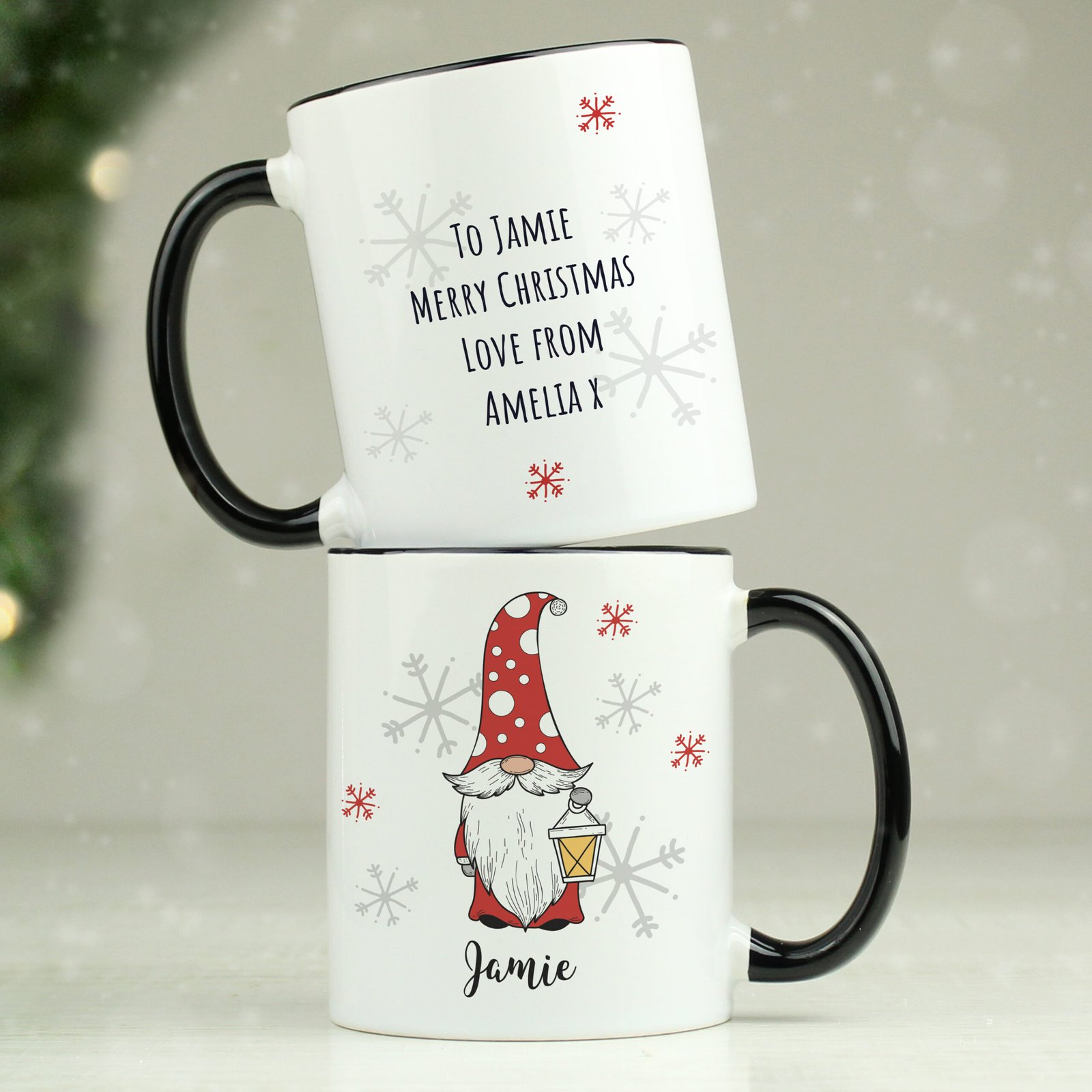 P0805O08 Personalised Gonk Family (Adult Male) Black Handled Christmas Ceramic Mug Personalised Gonk Family (Adult Male) Black Handled Christmas Ceramic Mug - Image 1
