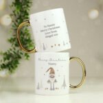 Personalised Christmas Gonk Design Gold Handled Ceramic Mug
