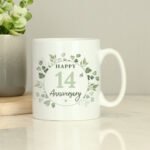 Personalised Any Message Botanical Design Anniversary Ceramic Mug - Image 2