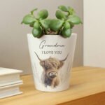 Personalised Highland Cow Design Ceramic Plant Pot - Image 2