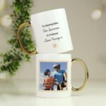 Personalised Any Message Photo Upload Gold Handled Ceramic Mug