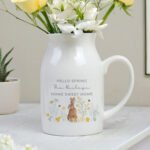 Personalised Any Message Spring Bunny Design Ceramic Jug Vase