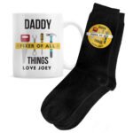 Personalised 'Fixer of All Things' Ceramic Mug & Black Socks Gift Set - Image 5