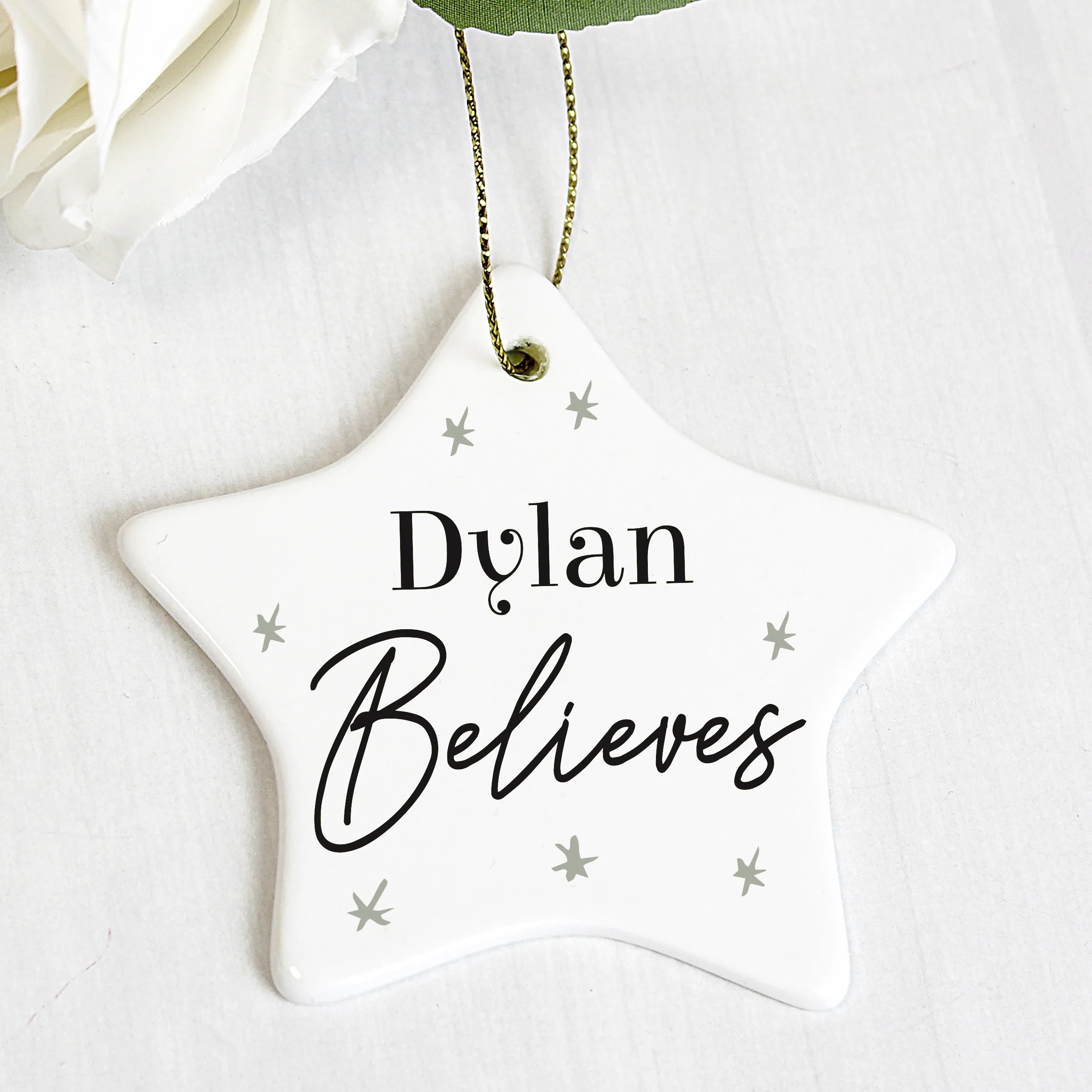 Personalised 'Believes' Ceramic Star Christmas Decoration - Image 2