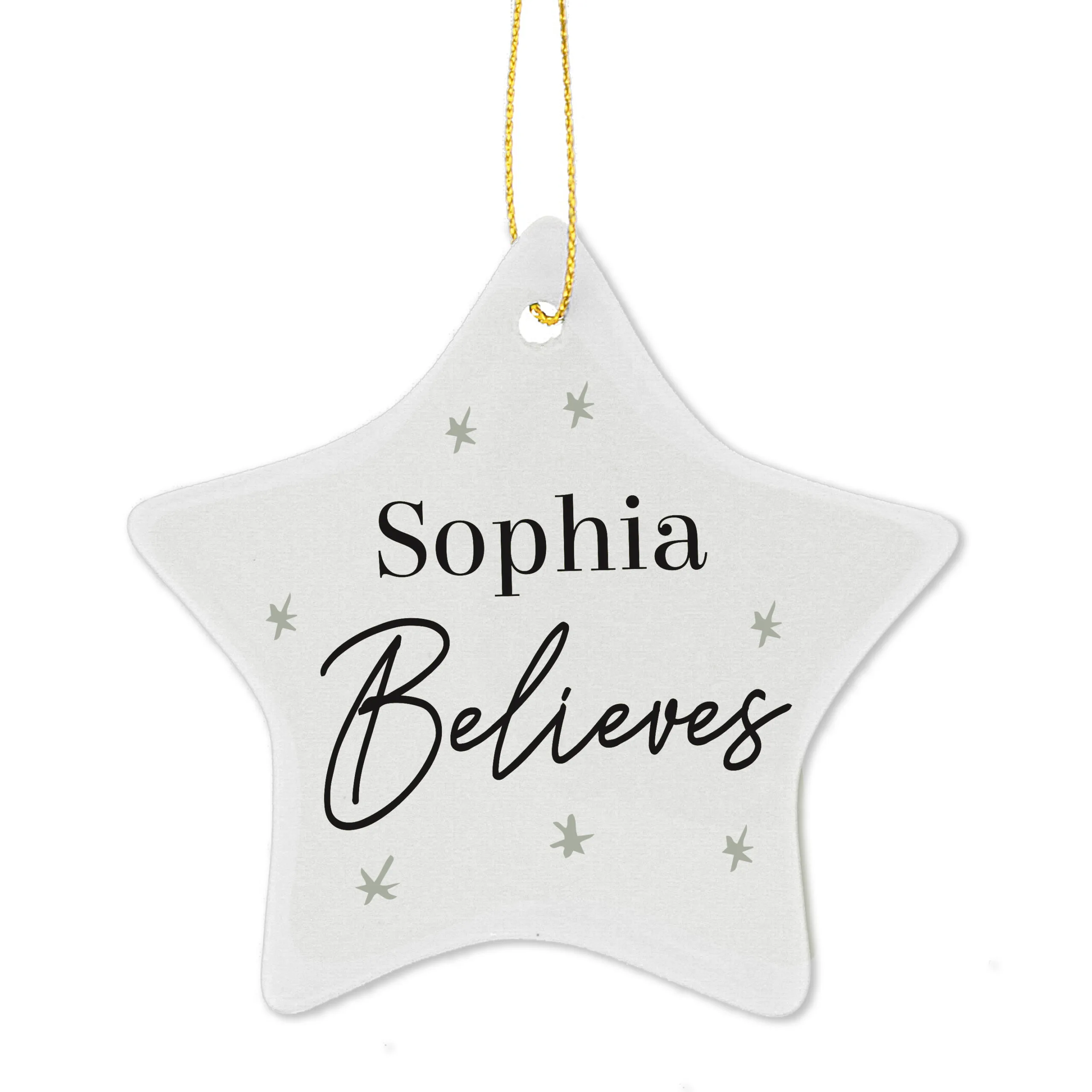 Personalised 'Believes' Ceramic Star Christmas Decoration - Image 3