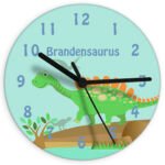 Personalised Children's Dinosaur Themed Design Glass Wall Clock