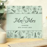 Personalised 'Mr & Mrs' Botanical Design Glass Chopping Board/Worktop Saver