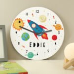 Personalised Rocket in Space Design Large Wooden Wall Clock - Image 2