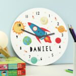 Personalised Rocket in Space Design Large Wooden Wall Clock - Image 3