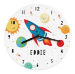 Personalised Rocket in Space Design Large Wooden Wall Clock - Image 5