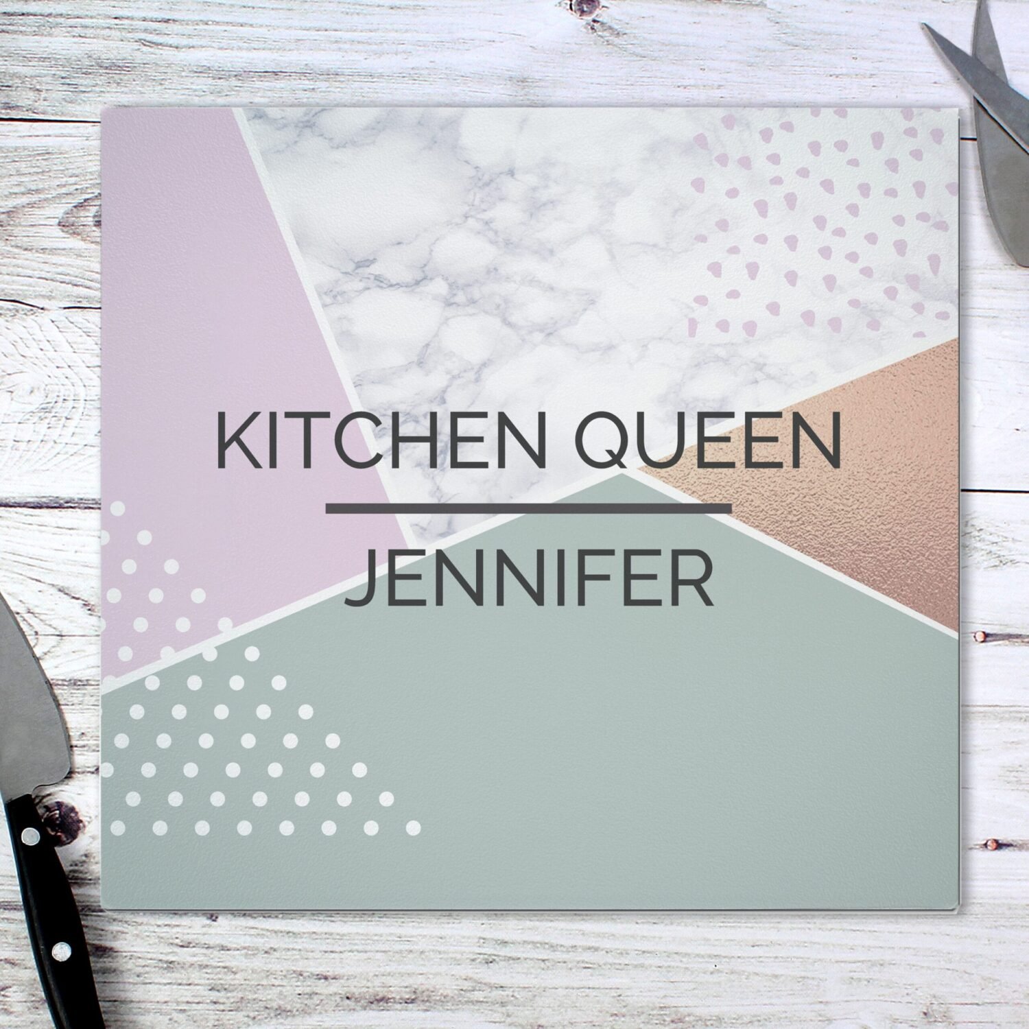 P080782 Personalised Geometric Design Glass Chopping Board Worktop Saver Personalised Geometric Design Glass Chopping Board/Worktop Saver - Image 1