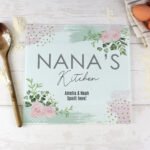 Personalised Abstract Rose Design Glass Chopping Board/Worktop Saver