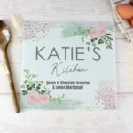 Personalised Abstract Rose Design Glass Chopping Board/Worktop Saver - Image 2