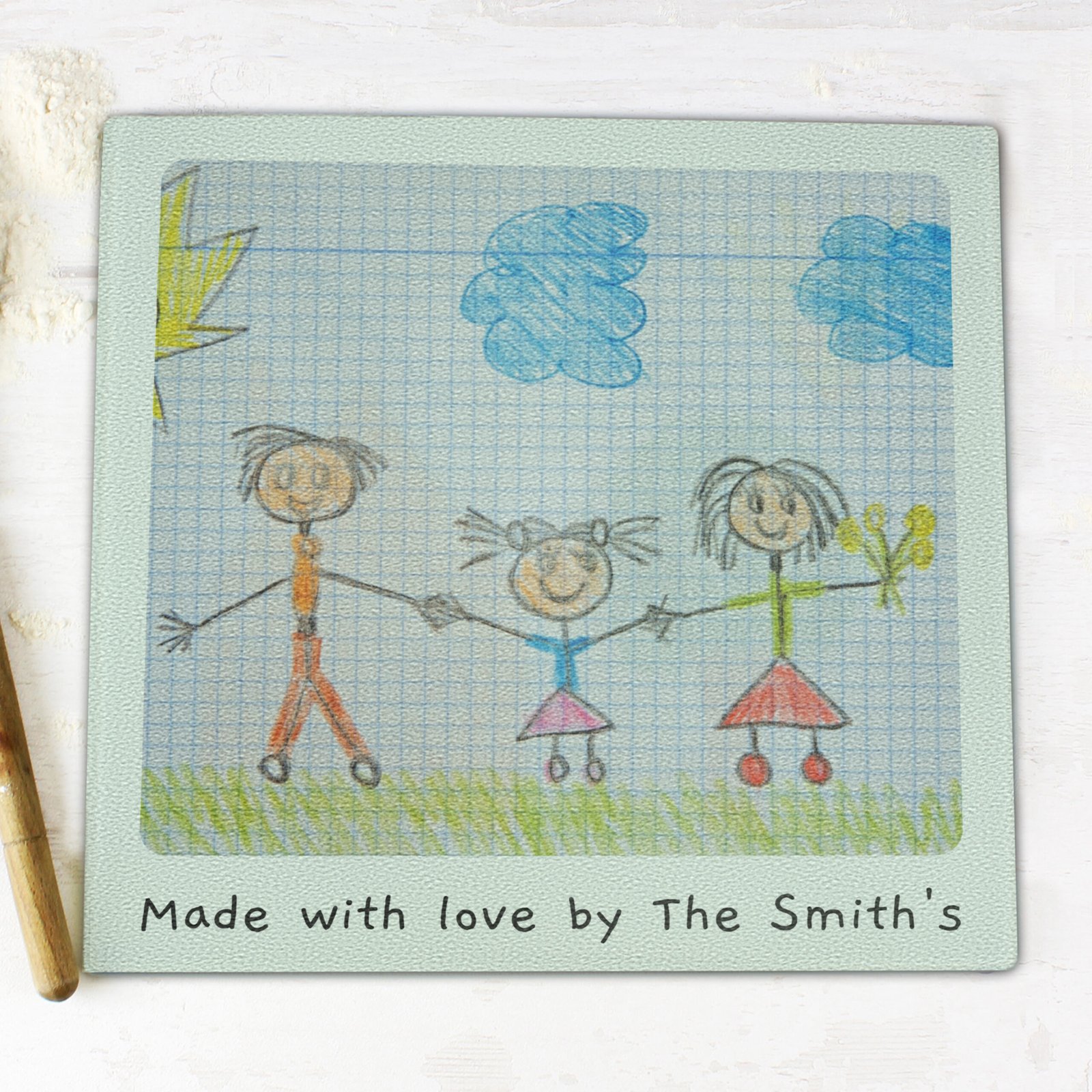 P0807A01 Personalised Children's Drawing Photo Upload Glass Chopping Board Worktop Saver Personalised Children's Drawing Photo Upload Glass Chopping Board/Worktop Saver - Image 1