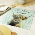 Personalised Highland Cow Design Glass Chopping Board/Worktop Saver - Image 2