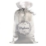 Personalised Name Only Holly Design Luxury Grey Pom Pom Christmas Sack - Image 4