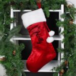 Personalised Name Only Holly Motif Luxury Red Pom Pom Christmas Stocking - Image 5