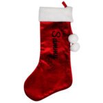 Personalised Name Only Holly Motif Luxury Red Pom Pom Christmas Stocking - Image 3