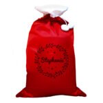 Personalised Holly Design Luxury Red Pom Pom Christmas Sack - Image 4