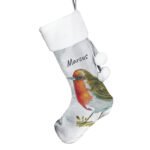 Personalised Robin Design Luxury Grey Pom Pom Christmas Stocking - Image 4
