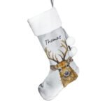 Personalised Stag Design Luxury Grey Pom Pom Christmas Stocking - Image 4