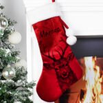Personalised Stag Design Luxury Red Pom Pom Christmas Stocking - Image 3