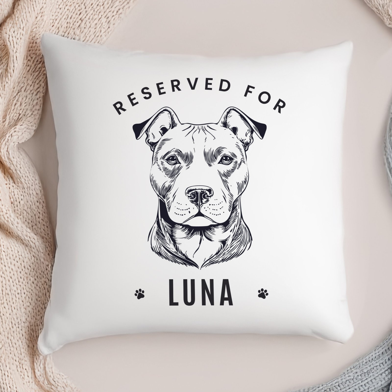 P0810A86 Personalised 'Reserved For' Dog Breed Design Filled Cushion Personalised 'Reserved For' Dog Breed Design Filled Cushion - Image 1