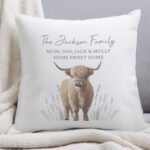 Personalised Highland Cow Design Cream Filled Cushion
