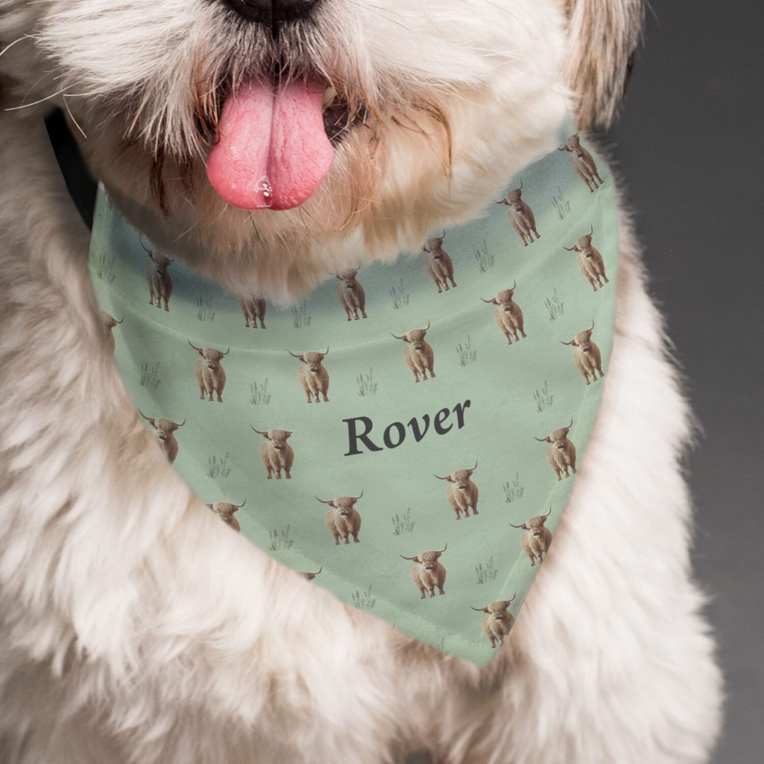 P0810B12 Personalised Highland Cow Design Dog Bandana Personalised Highland Cow Design Dog Bandana - Image 1