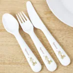 Personalised Children's Hessian Giraffe 3-Piece Plastic Cutlery Set