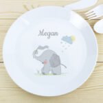 Personalised Children's Hessian Elephant Design Plastic Plate