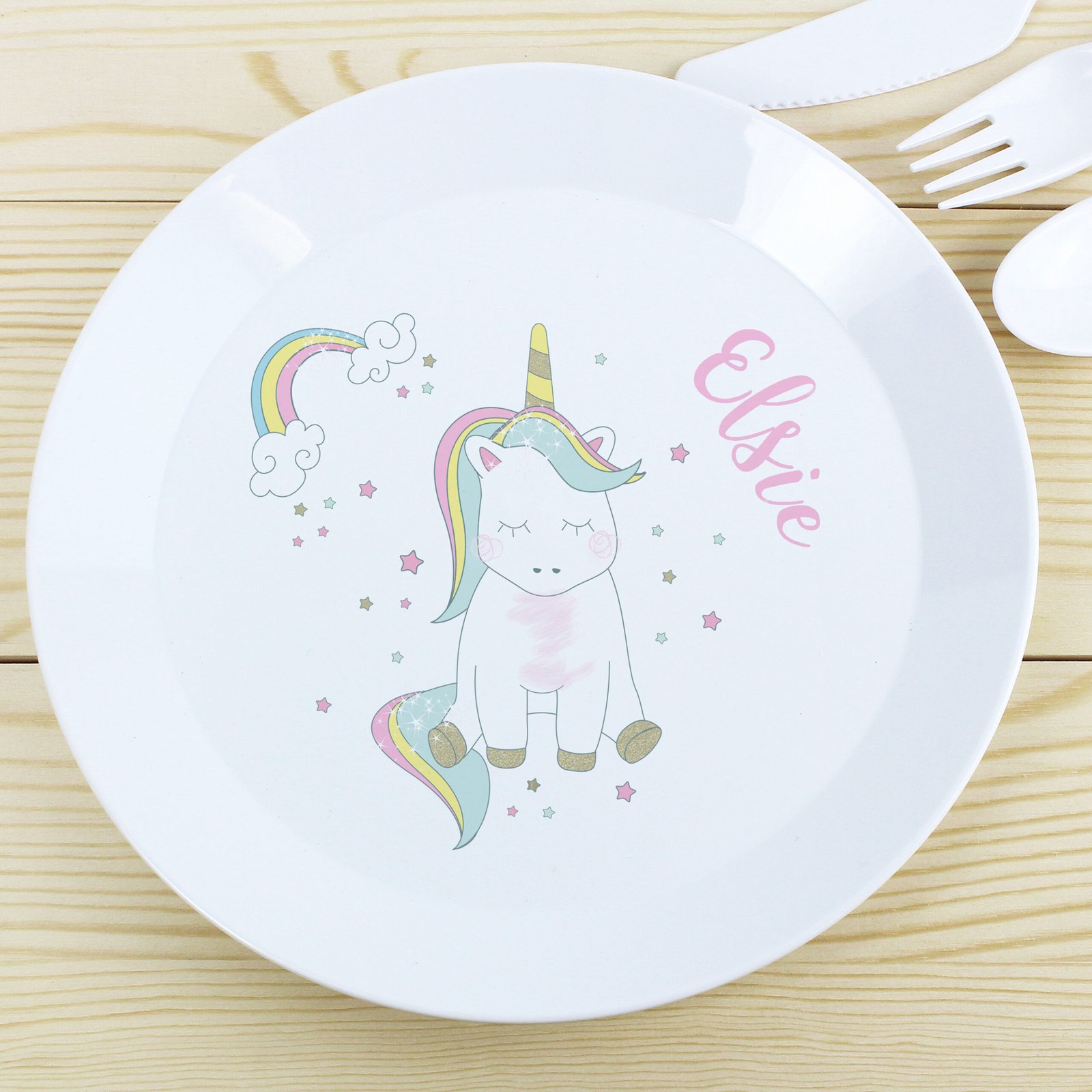 P0813A45 Personalised Children's Baby Unicorn Design Plastic Plate Personalised Children's Baby Unicorn Design Plastic Plate - Image 1