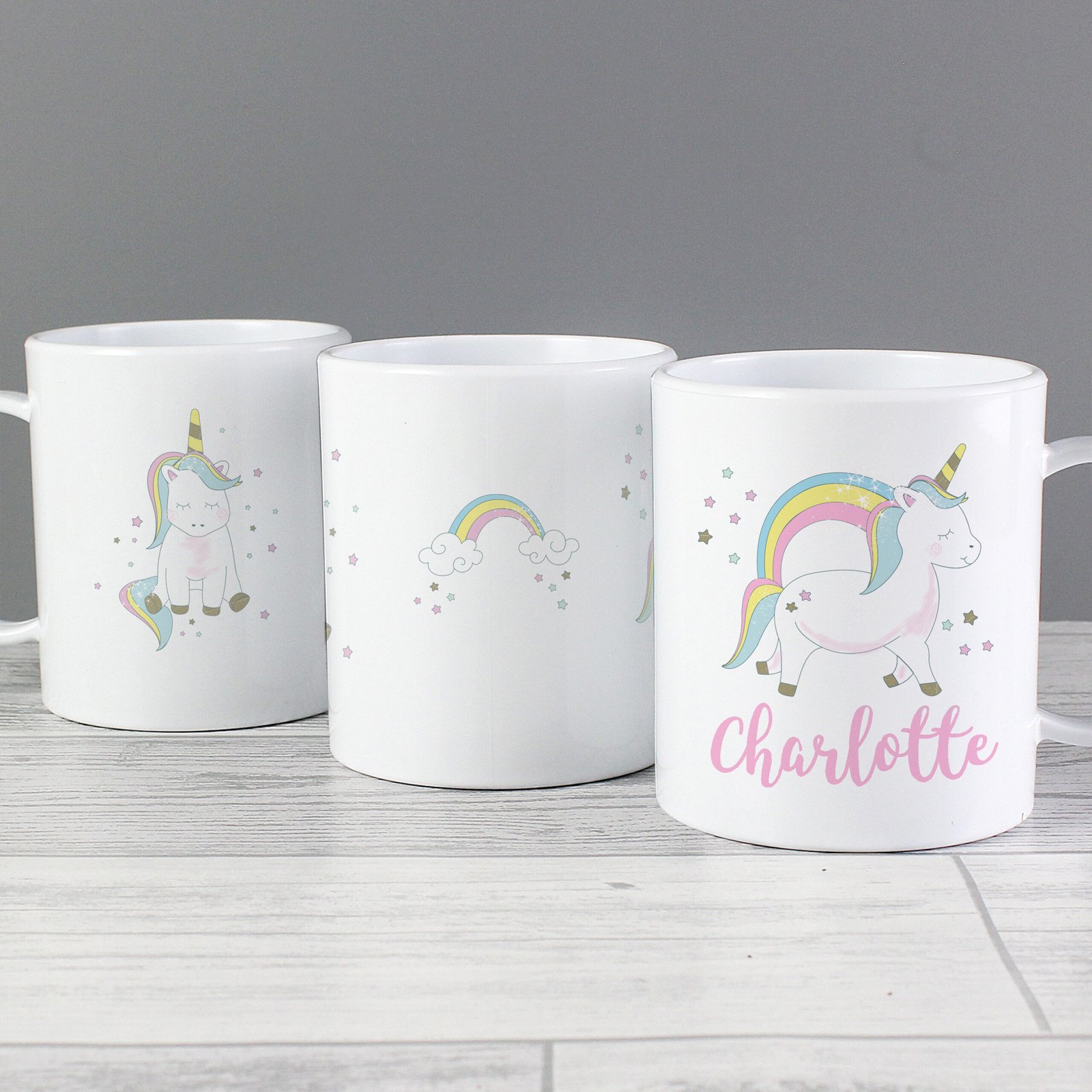 P0813A46 Personalised Children's Baby Unicorn Design Plastic Mug Personalised Children's Baby Unicorn Design Plastic Mug - Image 1