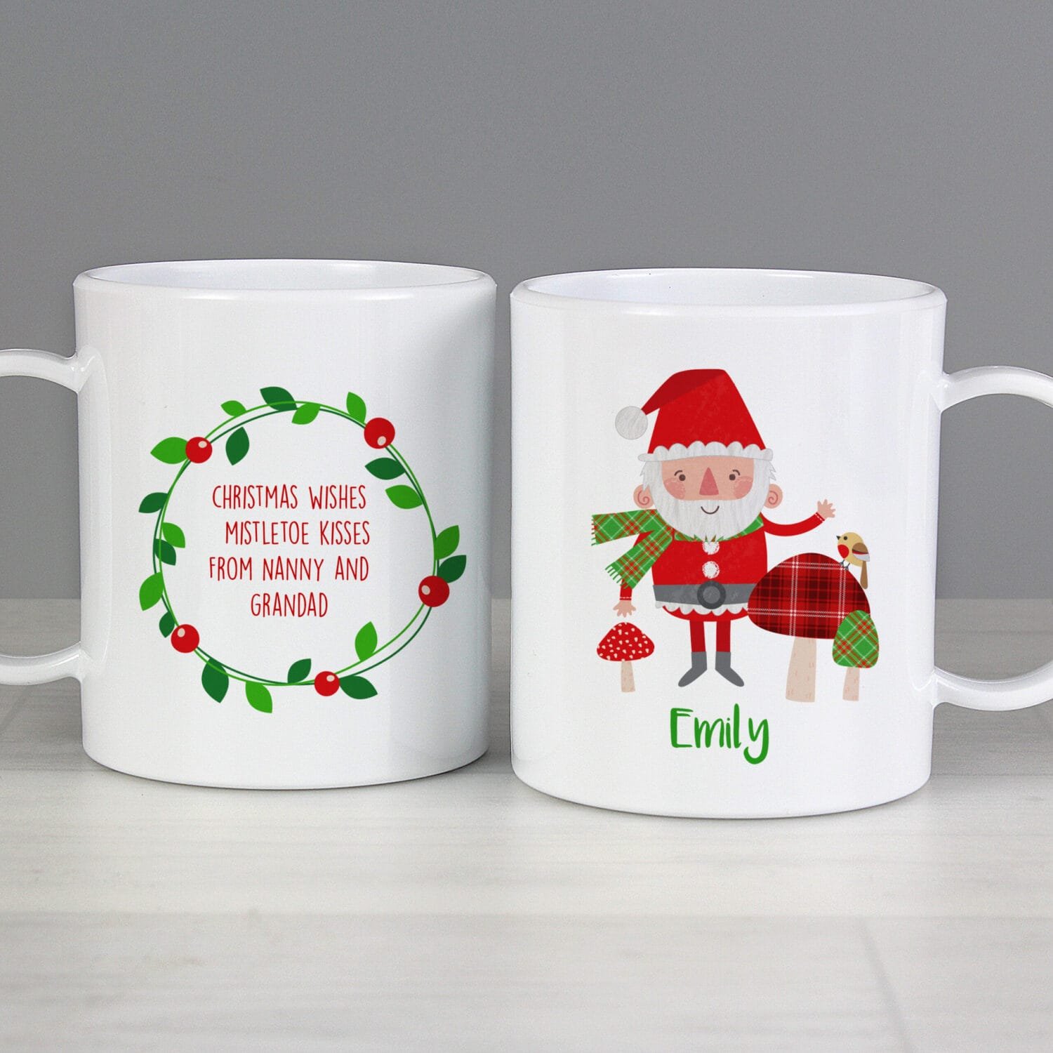 P0813A67 Personalised Children's Christmas Toadstool Santa Design Plastic Mug Personalised Children's Christmas Toadstool Santa Design Plastic Mug - Image 1