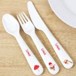 Personalised Children's Christmas Toadstool Santa Design 3-Piece Plastic Cutlery Set