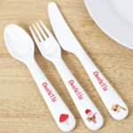 Personalised Children's Christmas Toadstool Santa Design 3-Piece Plastic Cutlery Set - Image 3