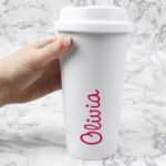 Personalised Pink Name Design Plastic Insulated Reusable Eco Travel Cup - Image 2