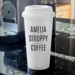 Personalised Black Text Plastic Insulated Reusable Eco Travel Cup - Image 3