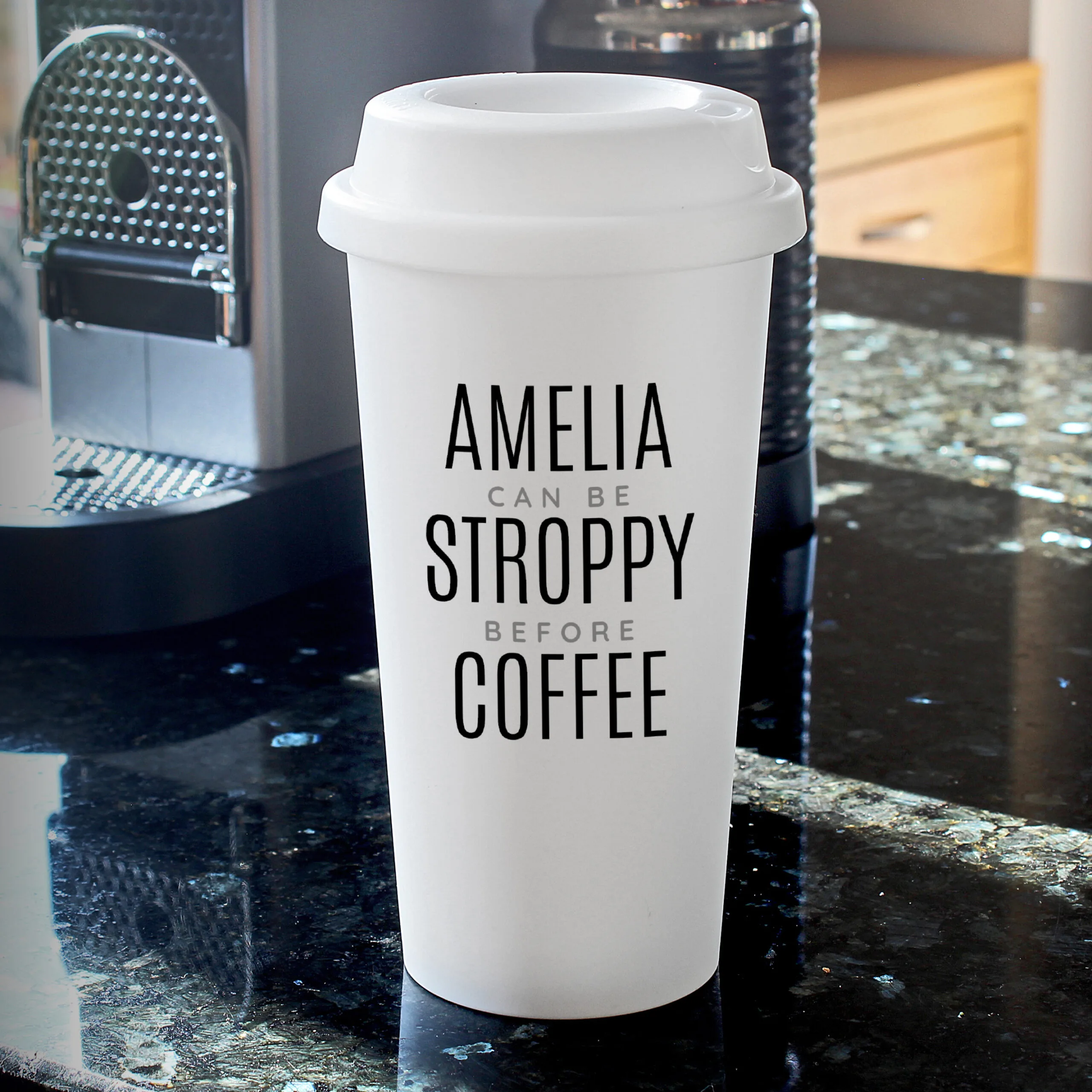 Personalised Black Text Plastic Insulated Reusable Eco Travel Cup - Image 3