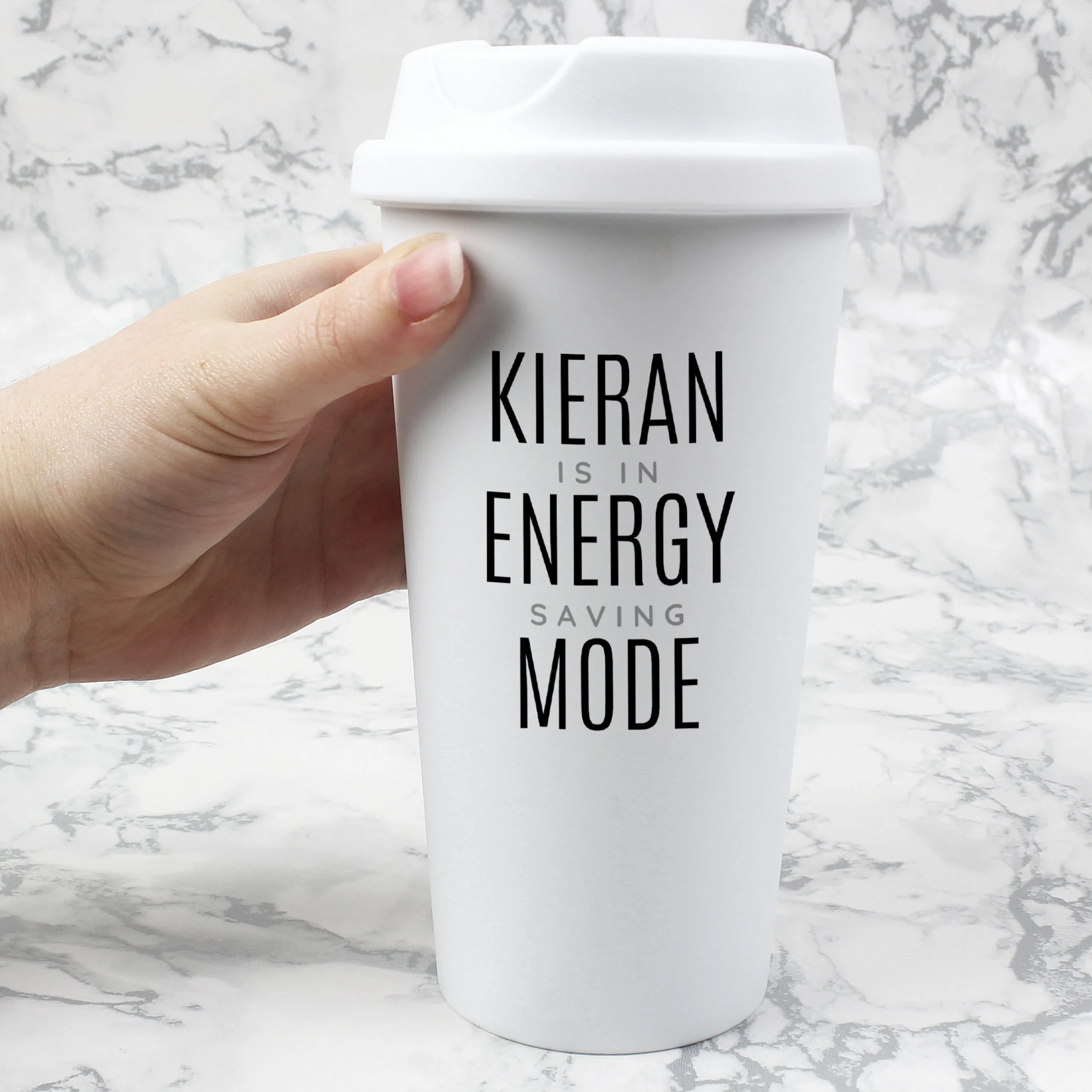 Personalised Black Text Plastic Insulated Reusable Eco Travel Cup - Image 4