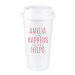 Personalised Pink Text Plastic Insulated Reusable Eco Travel Cup - Image 5