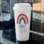 Personalised Rainbow Design Plastic Insulated Reusable Eco Travel Cup