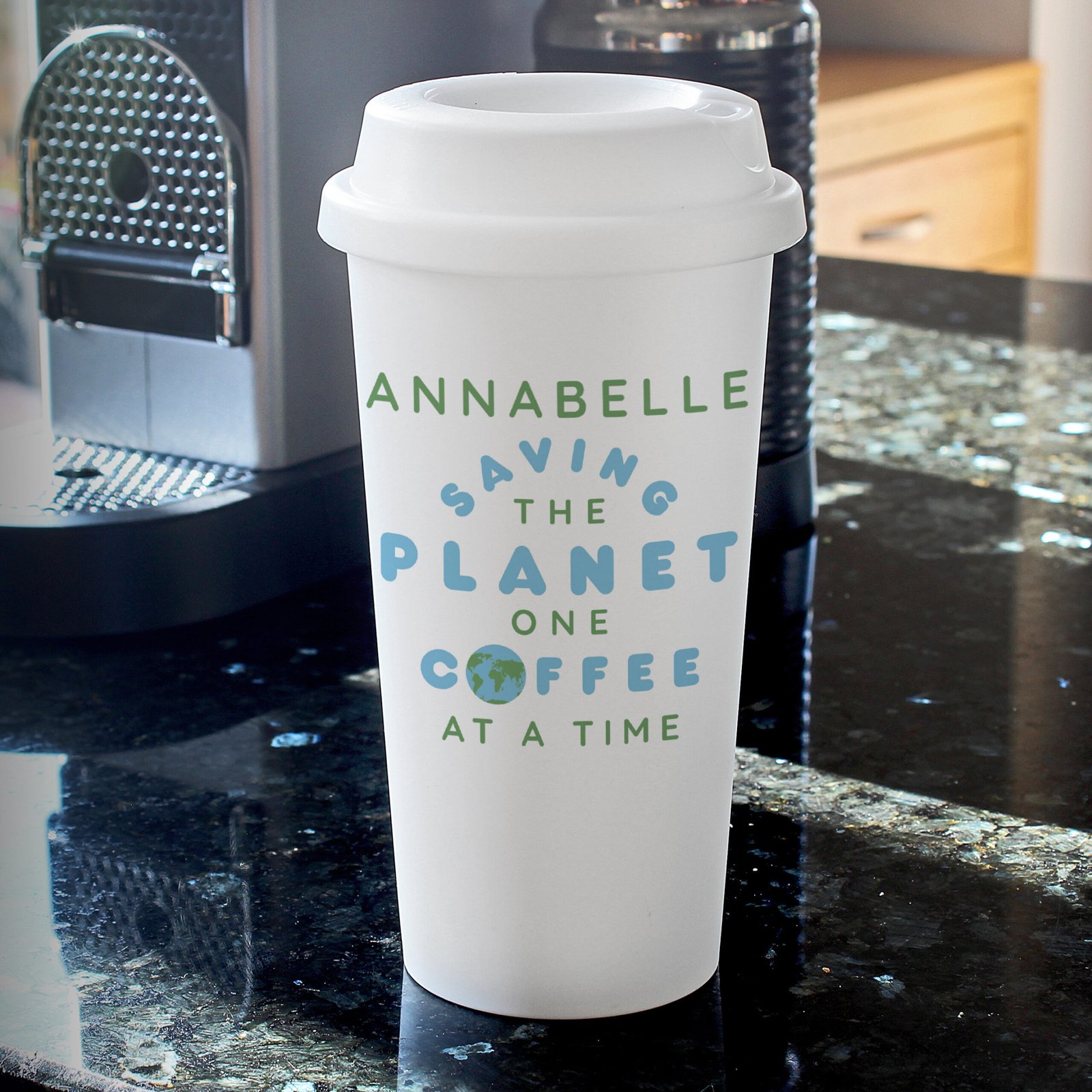 P0813B18 Personalised 'Saving The Planet' Plastic Insulated Reusable Eco Travel Cup Personalised 'Saving The Planet' Plastic Insulated Reusable Eco Travel Cup - Image 1