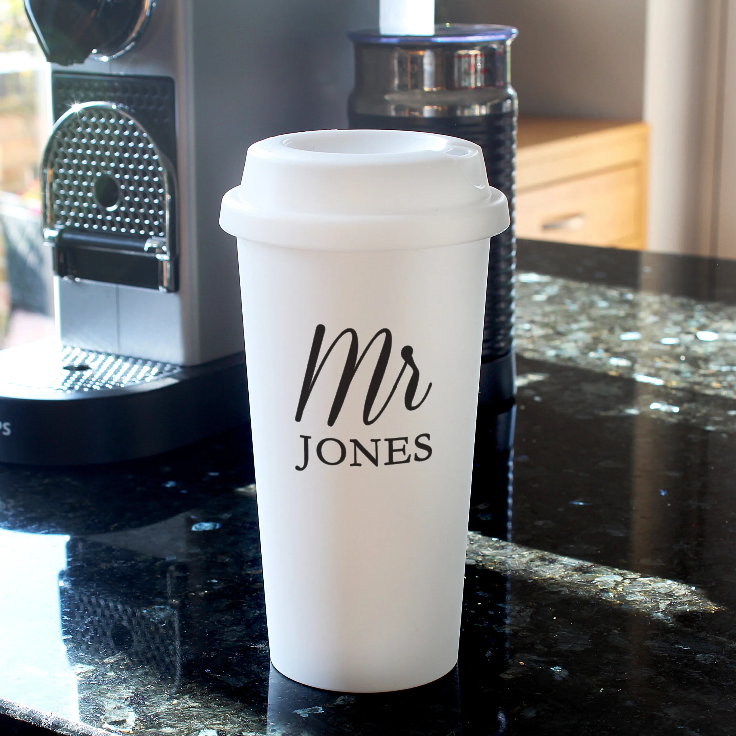 Personalised Any Message Plastic Insulated Reusable Eco Travel Cup - Image 1