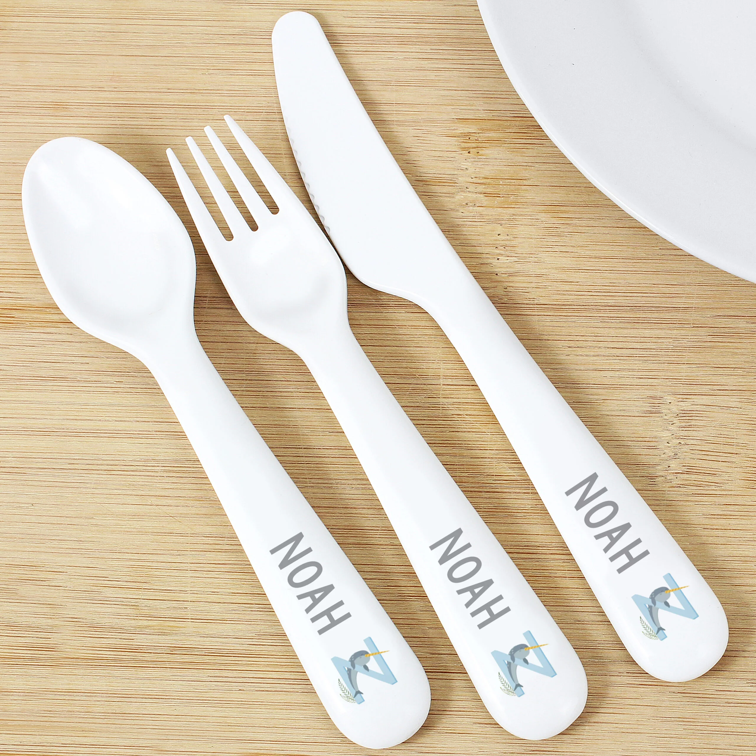Personalised Children's Animal Alphabet Design 3-Piece Plastic Cutlery Set - Image 3