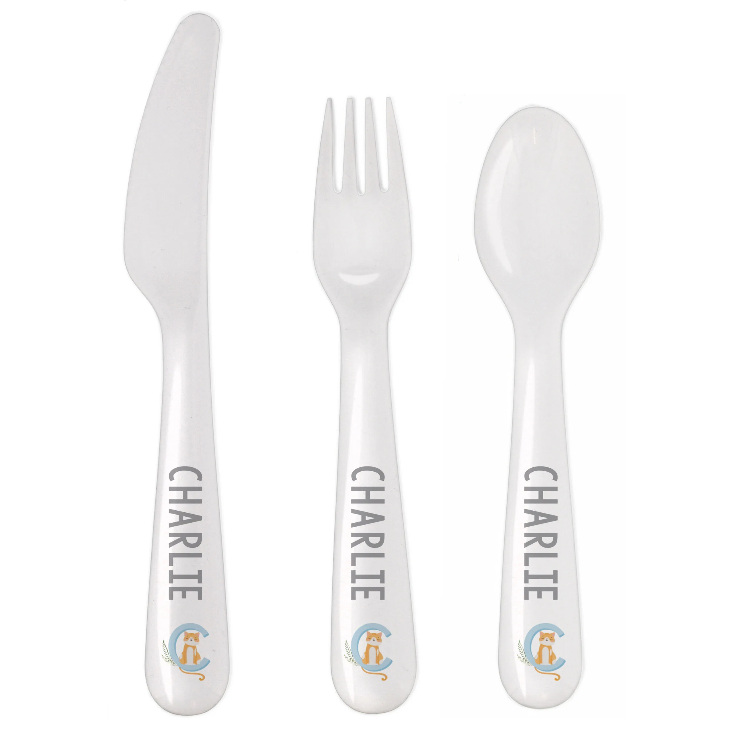 Personalised Children's Animal Alphabet Design 3-Piece Plastic Cutlery Set - Image 5