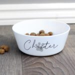 Personalised Grey Pawprint Name Plastic Cat Bowl - Image 2