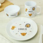 Personalised Children's Safari Animals Design Plastic Breakfast Set