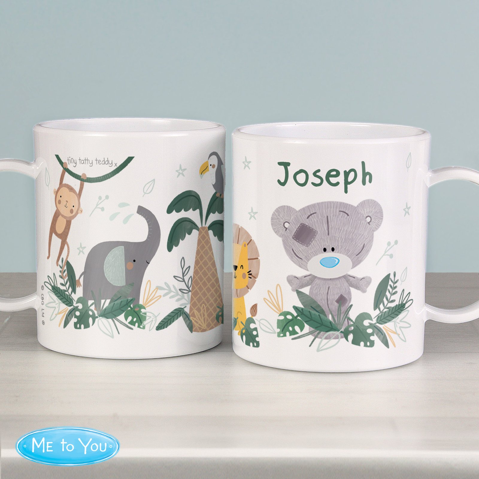 P0813C09 Personalised Children's Tiny Tatty Teddy Jungle Animals Design Plastic Mug Personalised Children's Tiny Tatty Teddy Jungle Animals Design Plastic Mug - Image 1